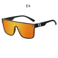 Oversized black frame sunglasses with orange mirrored lenses and silver metallic accents - E4 Glossy Black Frame / Orange Mirror
