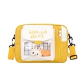 Simpatica borsa a tracolla in tela gialla e bianca con tasca trasparente e coniglio - Giallo chiaro
