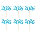 Lot de 6 décorations de gâteau chiffre 2026 à paillettes bleues pour Nouvel An - Style 2 : 2026 / Lot de 6 / Bleu