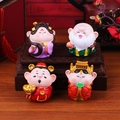 Set of four colorful Q-version Chinese wealth god figurines on a wooden base - Set of 4 Wish Gods