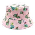 Detail showing pink cactus and succulent floral print on twill fabric bucket hat - M (56-58cm) / Pink