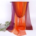 Detail of thin gradient chiffon scarf in purple and orange with semi-transparent texture - Purple Orange Deep Red Gradient