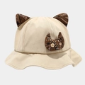Beigefarbener Baby Fischerhut mit süßen 3D-Katzenohren und Paisley-Blumenmustern - M(56-58cm) / Khaki