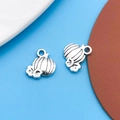 Silver pumpkin charm pendants with flower design for DIY jewelry making set of two - 1pc Antique Silver Small Pumpkin 10x11mm