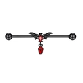 Gothic black industrial barbell with red gem bat wing and coffin pendant for ear piercing - Industrial Barbell Bat Coffin 1.6x38mm