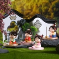 Set of 4 ancient style cartoon lady resin figurines with incense on a zen garden base - Set of Four Phone Stands