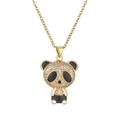 Golden panda pendant necklace with sparkling cubic zirconia and black enamel accents - Black Panda