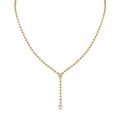 Detail view of a gold S925 silver Y-shape beaded necklace with a round moissanite pendant - N15130/Gold Y-Shape Beaded Necklace