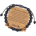 Detail of tiger eye and matte stone beaded bracelet with adjustable woven cord for men - To My Amazing Boyfriend (Card)