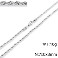 Titanium steel twist chain necklace in silver finish, 750x3mm size with lobster clasp - 3mm-75cm(KN201806-Z)