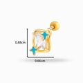 Golden star stud earring with a square clear stone and blue accents, 0.88cm height - Blue Star Gold Base (0165-2# Gold Blue)
