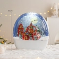 30cm Christmas snow globe lantern with red ferris wheel and Santa Claus interior - Rainstone White Snowing Light (Height 30cm)