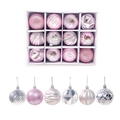 Coffret de boules de Noël roses avec finitions pailletées et mates pour décor de fête - 6cm/12 Pcs / Rose