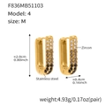 U-shaped stainless steel gold earrings with gradient white, grey and black zircon stones - Medium / Black
