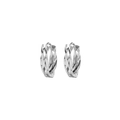 Macro detail of silver twisted rope hoop earrings with polished metallic finish - Silver Double-layer Twisted