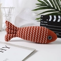 Linen fish catnip toy with reddish brown wave pattern and durable texture - Red