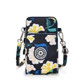 Vertical crossbody phone bag in dark blue canvas with tropical floral prints - Deep Blue Morning Glory
