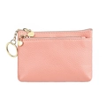Pink lychee grain leather coin purse with double zippers and gold heart-shaped pulls - Peach Pink