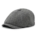 Close-up of vintage newsboy cap showing detailed breathable linen-cotton texture and seams - Elastic 57-59cm / Tweed Grey
