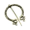 Vintage bronze Viking shawl pin with Celtic knotwork and spiral embossed details - D-990 Antique Bronze
