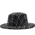 Cappello in lana pied de poule bianco e nero stile inglese con tesa piatta unisex - Stile a Quadri con Tesa Larga e Cupola Piatta (03)
