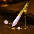Natural light purple amethyst hexagonal prism pendant with intricate golden metal filigree - Gold Rose Quartz