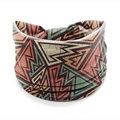 Bohemian mandala flower headband featuring tribal geometric patterns in reddish-brown and green - Style 45