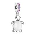 Funkelnder silberner Schildkröten-Anhänger mit Opal und rosa violetten Kristallen - Silber - Weißer Zirkonia - Eingelegter Stil