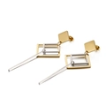 Minimalist geometric square dangle earrings with silver and gold two-tone metallic finish - Gold and Silver Splicing Style (KE88430-KFC)