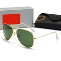 Classic aviator sunglasses with gold metal frame, dark green lenses and leather case - Gold Frame Dark Green With Box