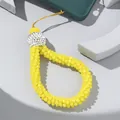 Cinturino da polso per telefono con perline gialle sfaccettate e strass luccicanti - Giallo