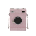 Sparkly pink glitter camera shaped box bag with a silver chain shoulder strap - Pink