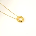 Balloon style gold titanium necklace with textured oval pendant on bead chain link - Letter O(S-P062-O)