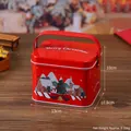 Red Christmas tin candy box with festive snowman illustration and handle, 13x11cm - Merry Christmas