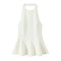 Top bianco a lupetto senza maniche con orlo a balze in morbido poliestere - XS / Bianco