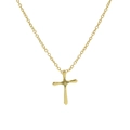 18k gold plated brass cross pendant necklace featuring small pale yellow gemstones - August-Peridot Green