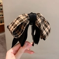 Elegant banana hair clip with brown and black houndstooth pattern bow for high ponytail - Coffee Houndstooth Bow
