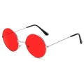 Retro round sunglasses with bright red lenses and slim silver metal frames - Silver Frame Red Lens