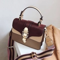 Burgundy and beige colorblock crossbody bag with wide strap and gold ring clasp - Red