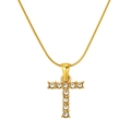 Gold T-letter pendant necklace with shimmering crystals on a sleek snake chain - Gold Letter T (S-P148-T)