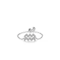 Minimalist 925 sterling silver adjustable wave ring with sparkling cubic zirconia stones - 925 Sterling Silver / Adjustable Open