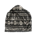 Detailed view of the black and white ethnic geometric pattern on the knit slouchy beanie - Ins Black Square Pattern