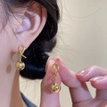 Minimalist twisted golden knot earrings with polished sphere charm for women - Gold Knot Ball Studs