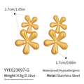Detailed view of gold flower earrings in stainless steel with size and weight specs - Gold (YYE023697-G)