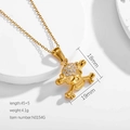Hiphop gold skull necklace with white zircon pavé and product dimension details - Gold Color (N0154G)
