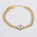 Vergoldetes Evil Eye Hip-Hop Armband mit Perlmutt-Inlay und Zirkonia-Akzenten - Panzerkette Muschel Auge / Gold-Weiße Muschel