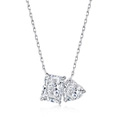 S925 Sterling Silver Necklace with Rectangular and Heart-Shaped Cubic Zirconia Pendants - Rectangle+Heart Radiant Cut (9x13mm) / Silver Double Stone Style (DY190372)
