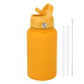 Orange stainless steel sports water bottle with straw and cleaning brush set - Earthy Yellow
