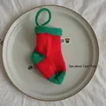 Mini knitted Christmas stocking pendant in red and green for tree decoration - Red Green Striped Large Sock