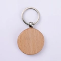 Customizable round wood keychain with silver metal ring and natural beech wood texture - Beech Round